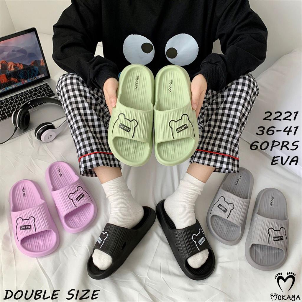 Sandal Slop Jelly Wanita Korea Eva Ringan Motif Bear Deer Super Kiyowo Cute Trendy Import Mokaya / Size 36-41 (2221)