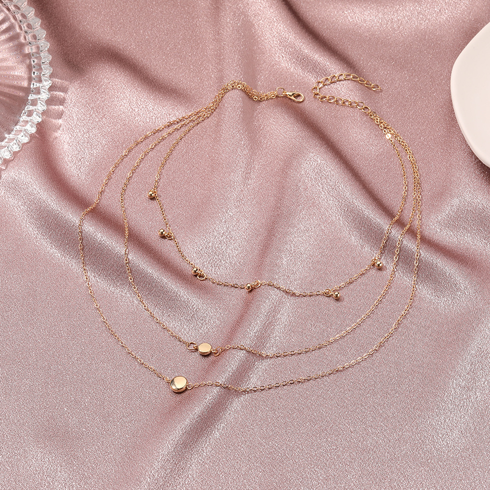 【MHANG】Kalung Liontin Logam Bulat Sederhana Rantai Klavikula Multilayer Retro Yang Dipersonalisasi Fashion Perhiasan Wanita Gaya Hip-hop