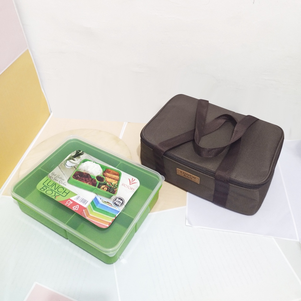 Kombo set lunch box tas bekal jumbo kotak makan besar set kotak makan dan tas bekal jumbo polos anti air