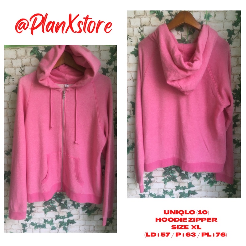 UNIQLO (10) HOODIE ZIPPER WARNA PINK PRELOVED TERJANGKAU