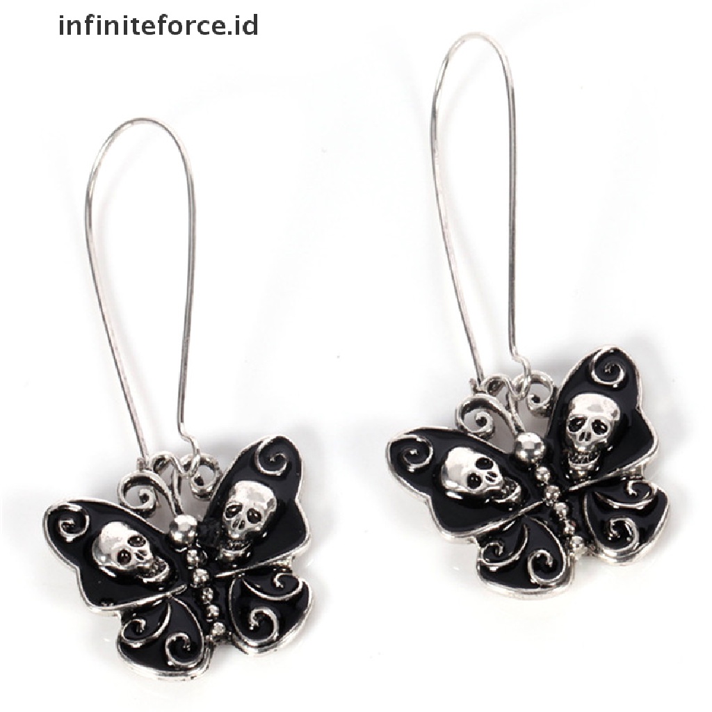 Anting Gantung Retro Punk Gothic Bentuk Tengkorak / Kupu-Kupu