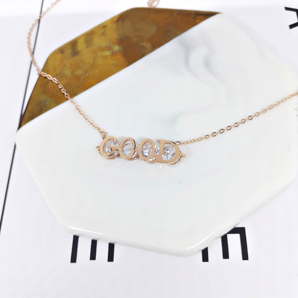 Kalung Fashion Korea Titanium Liontin GOOD Rosegold - BN401