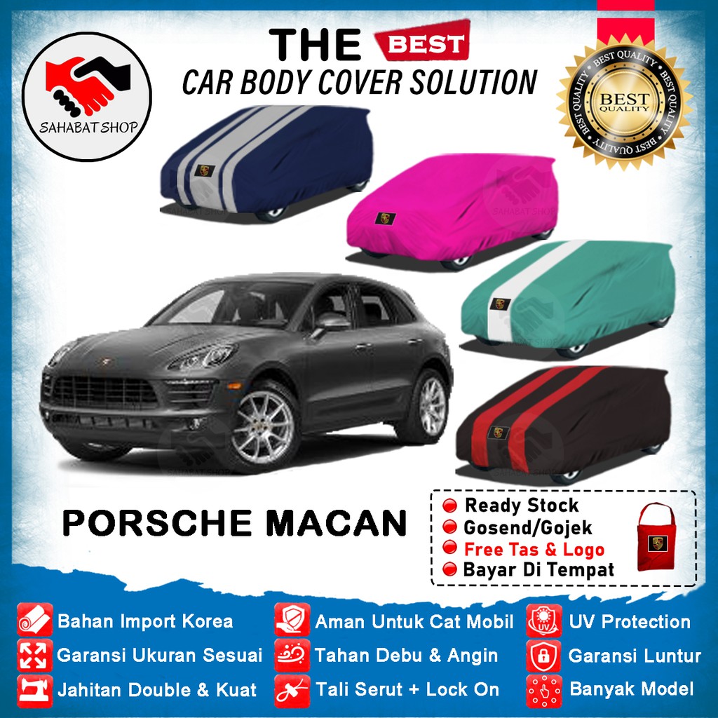 Sahabat Body Cover Mobil Macan / Sarung Penutup Porsche Macan Outdoor 2014 2015 2016 2017 2018 2019 2020 2021 2022 2023 / Tutup Mantel Selimut Jas Kerudung Pelindung Mantol Pembungkus Kerodong Kelambu Terpal Mobil Macan S Waterproof Anti Air Model Biru