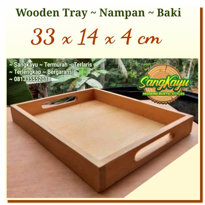 Nampan kayu +handle 33x14x4cm Wooden Tray kotak serbaguna baki kayu