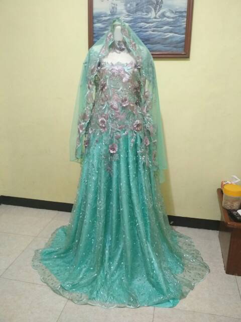 Gaun pengantin barbie bunga 3D tile akar mutiara / gaun preweding