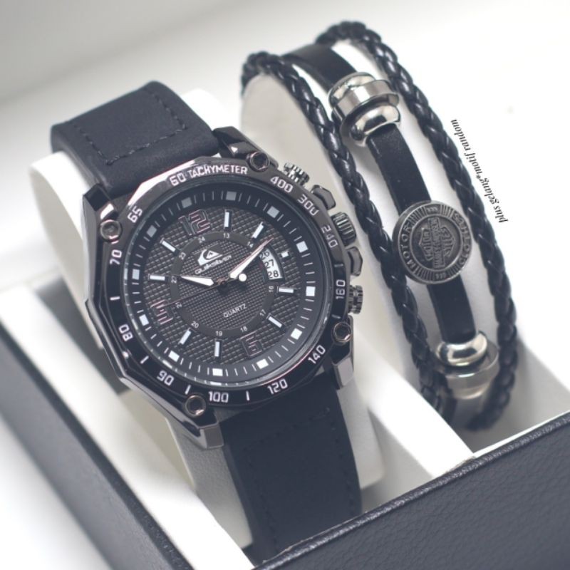 Jam Tangan Pria/Cowok Quiksilver Kulit Free Gelang