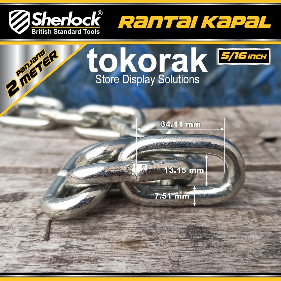 RANTAI BESI 8 MM 2 METER SHERLOCK - RANTAI KAPAL GALVANIZED 5/16 INCH