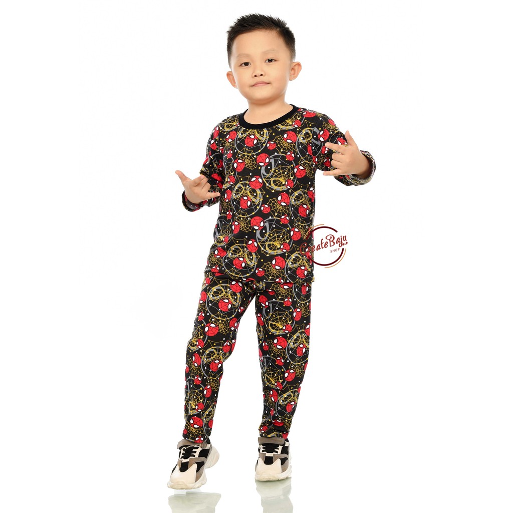 PIYAMA KAOS ANAK LAKI 1-5 TAHUN SPIDERMEN JARING BAJU TIDUR ANAK LENGAN PANJANG TERMURAH