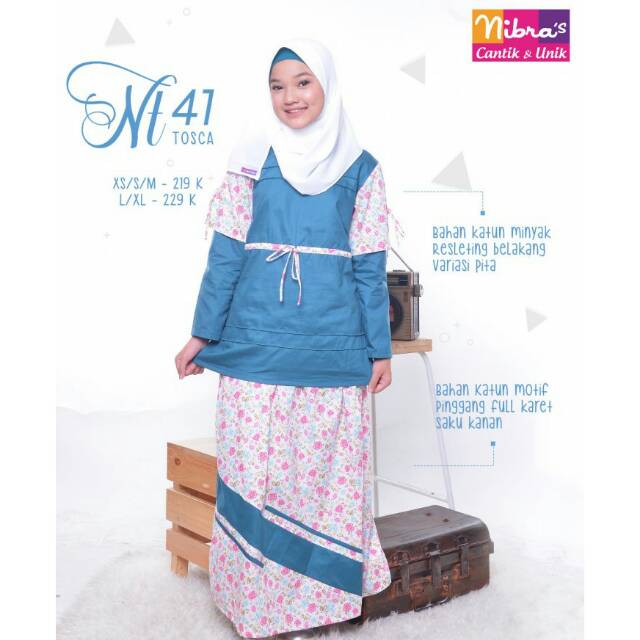 [Original] Baju Muslim Anak Remaja Nibras Teen NT 41 setelan katun atasan + Rok Tosca Murah