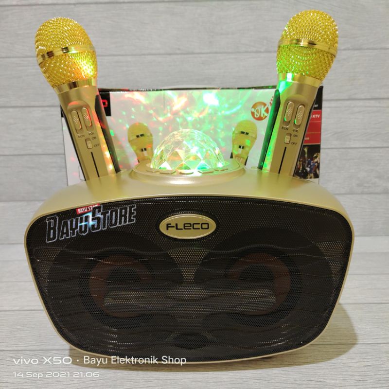 Mic Bluetooth Karaoke Speaker Portable Fleco FL-315 FM Radio USB LED TF Card Super Bass