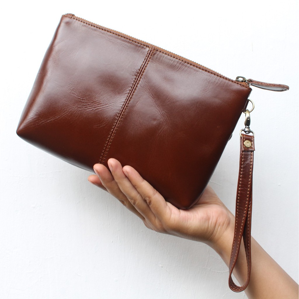 CLUTCH WANITA KULIT ASLI HELLENA HAVANA / FREE GRAVIR NAMA