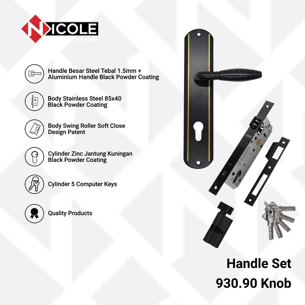 Gagang Pintu Set Kayu Hitam / Handle Black Series Set - 930.90