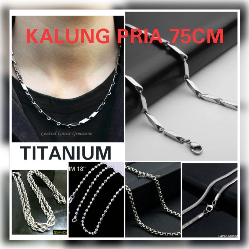 (70CM)Kalung Titanium Pria Anti Karat Wanita Cowok Asli Keren Silver Perak Emas Putih Rantai Rante C