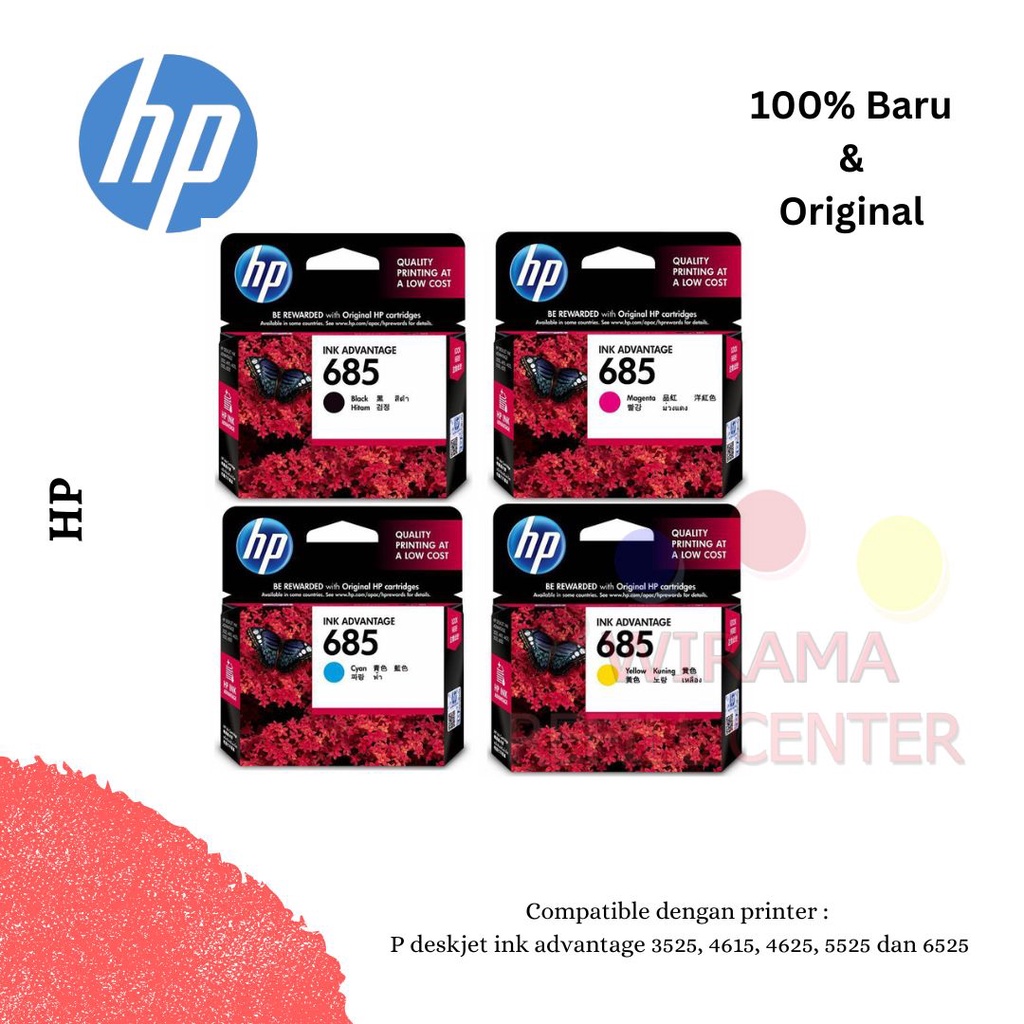 Tinta Cartridge HP 685 Original 1 SET 4 WARNA