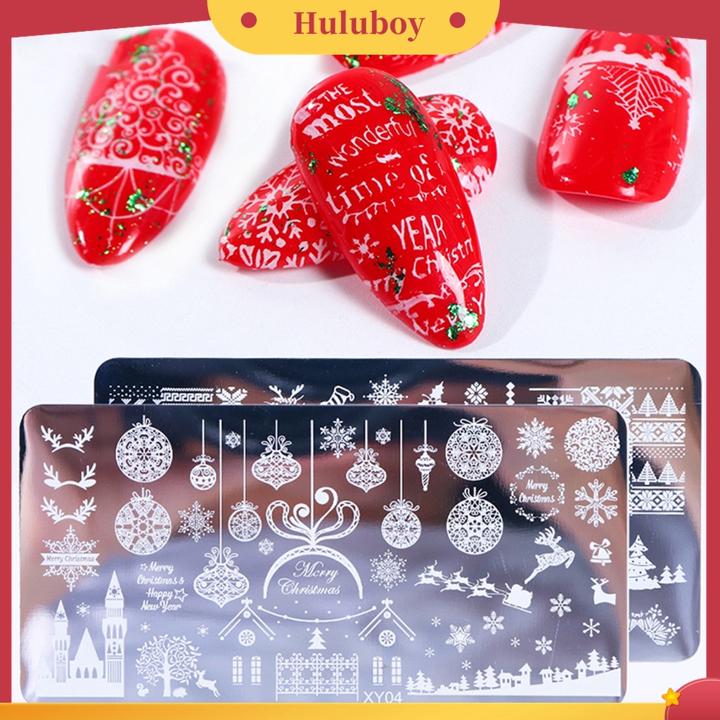 Huluboy Huluboy♡ Plat Template Kuku Motif Snowflake Natal Bahan Stainless Steel Untuk Manicure