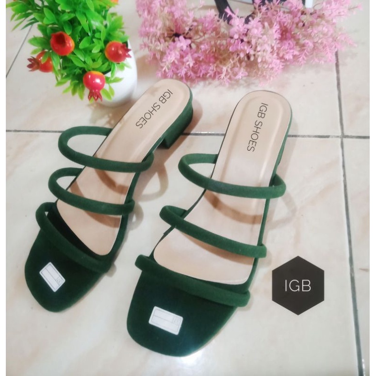 hels hak tahu 3cm sandal wanita teplek hak yoan sandal slop AFC ban3 hak chunky SANDAL ANDIN