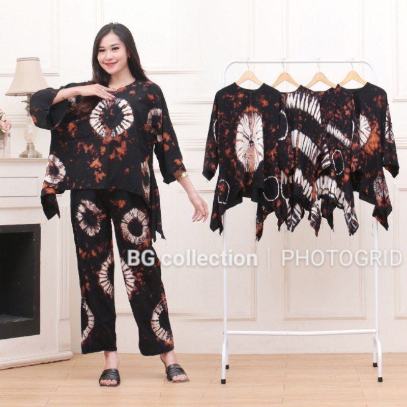 ONE SET SETELAN BATIK SHIBORI JUMBO RAYON PREMIUM KELELAWAR/BATWING/WAKAWAKA