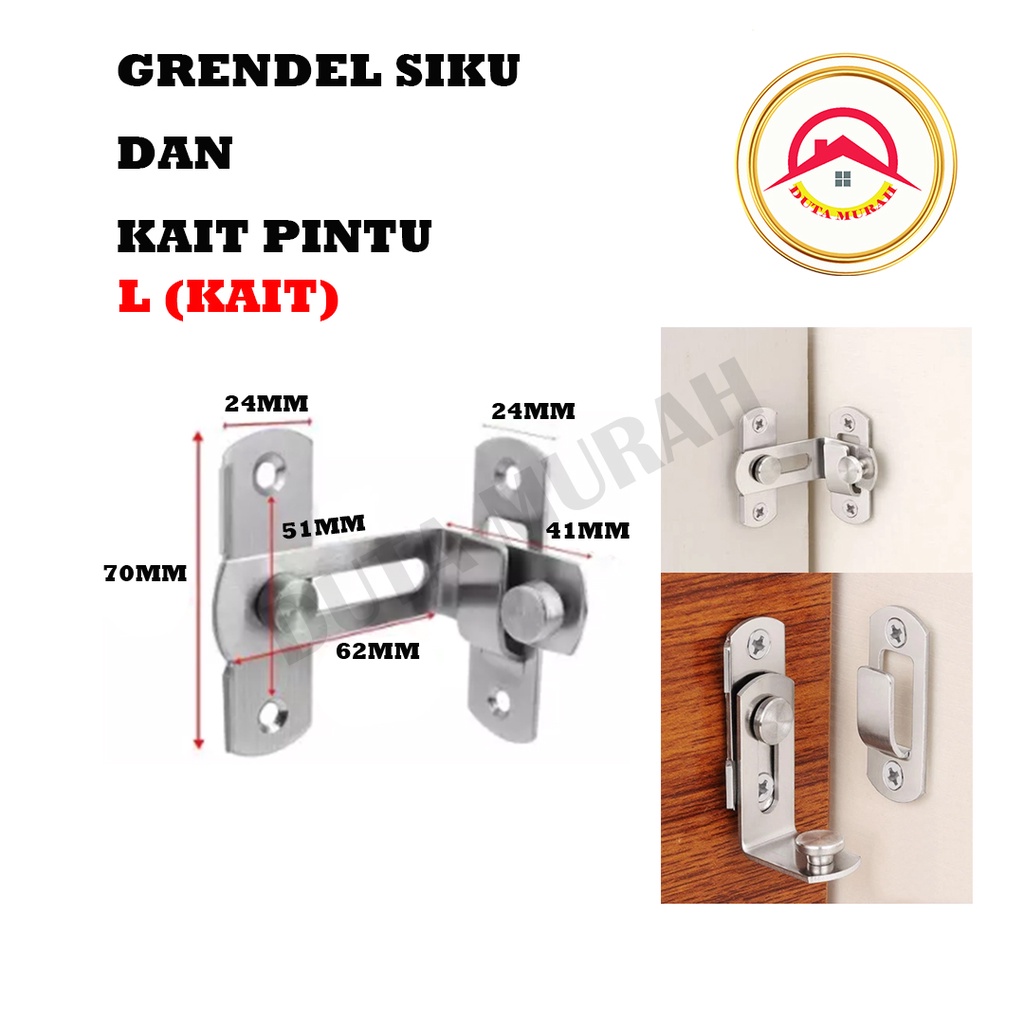 Grendel Slot Pintu L (Besar) / Grendel Kait Pintu Geser / lemari Minimalis Stainless Steel