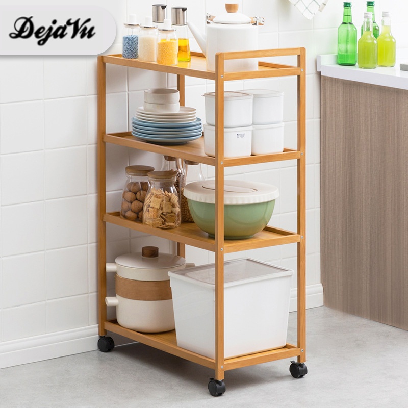 Dejavu Rak Dapur Susun Kayu Roda Rak Panci Rak Kayu Bumbu Tempat Penyimpanan Sepatu Minimalis Rak Po