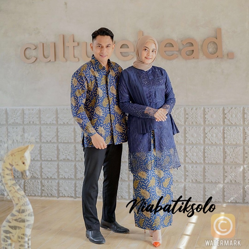 COUPLE LARISSA BIRU SARIMBIT BATIK MOTIF PARI TILE BRUKAT BAJU KONDANGAN MURAH