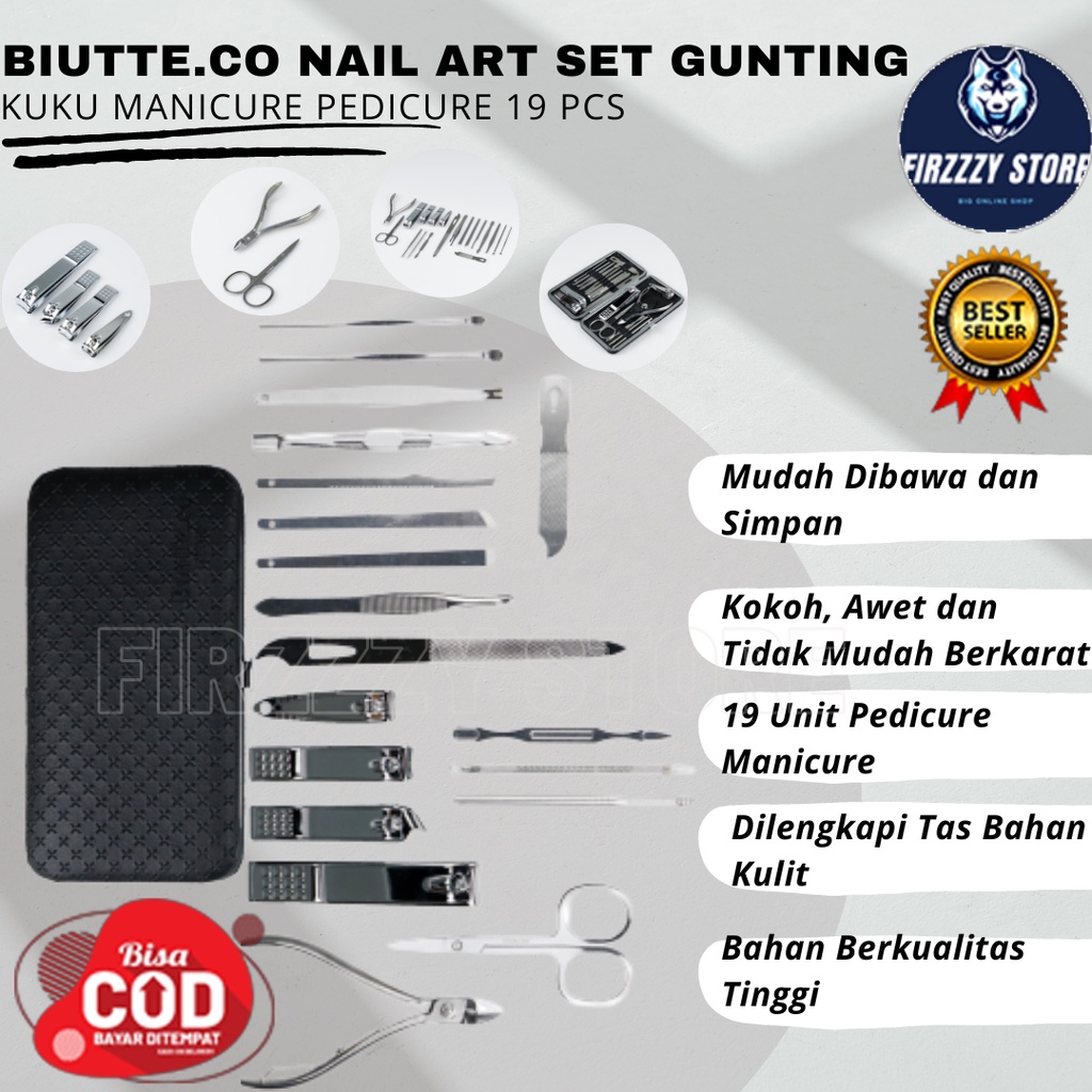 Biutte.co Nail Art Set Gunting Kuku Manicure Pedicure 19 PCS