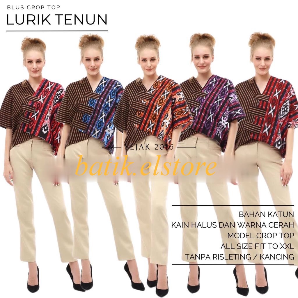 Blouse Batik Croptop Wanita Motif Lurik Tenun Crop Top Atasan Jumbo Bahan Katun Lengan Batwing