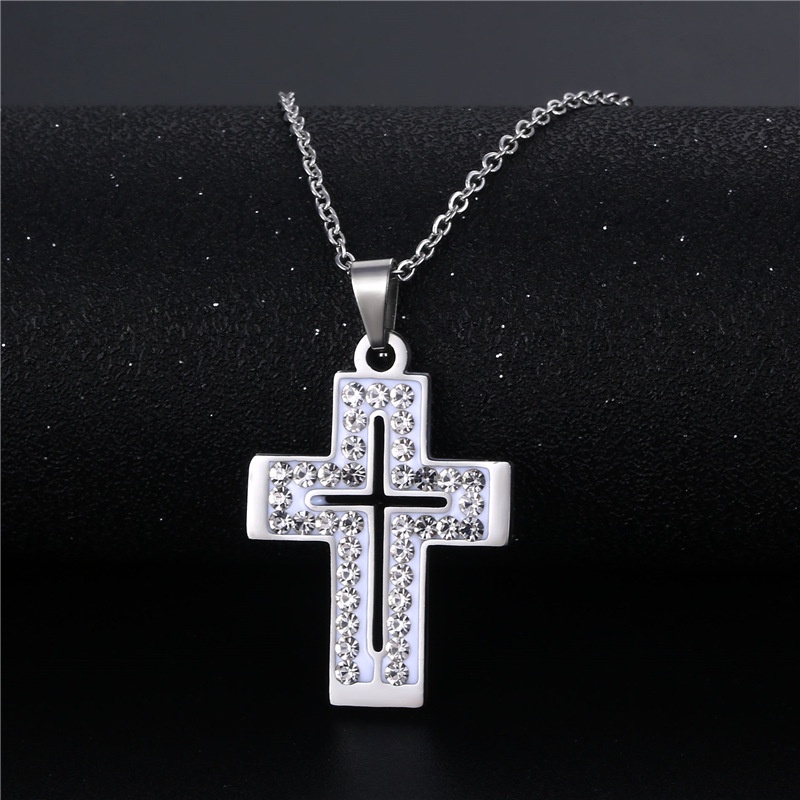 Ornamen Eropa dan Amerika tanah liat bingkai berlian kalung hip hop Christian stainless steel kalung