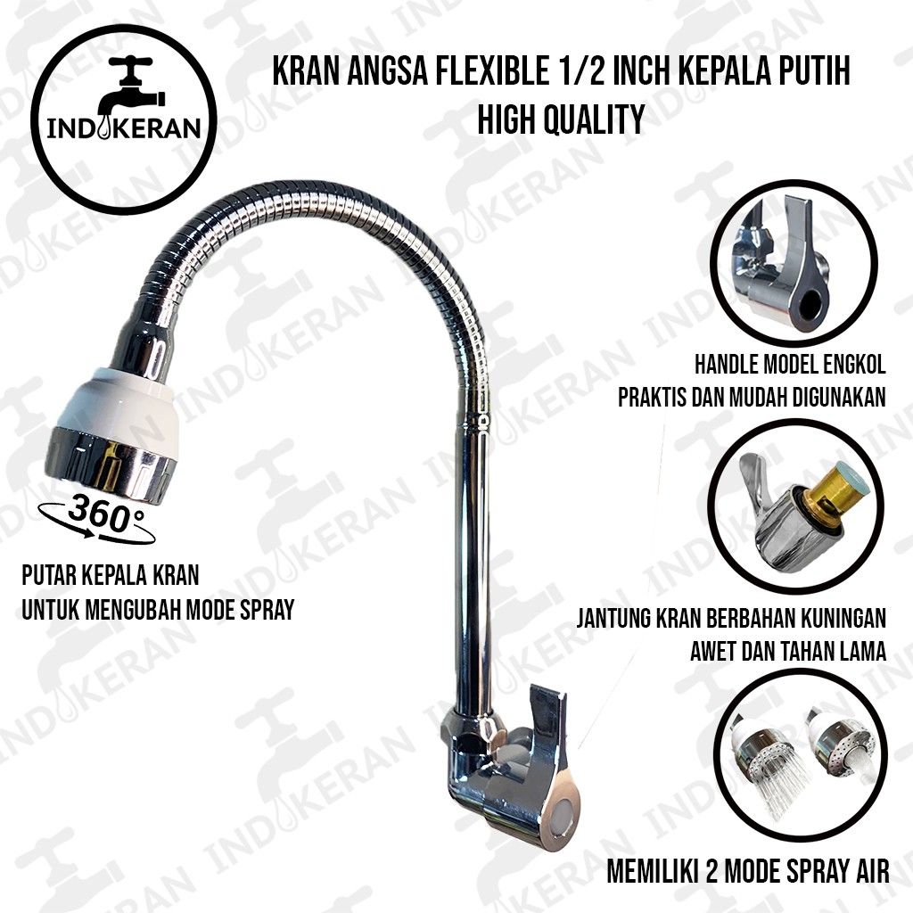 INDOKERAN - Kran Angsa Fleksibel Putih - 1/2 Inch - High Quality