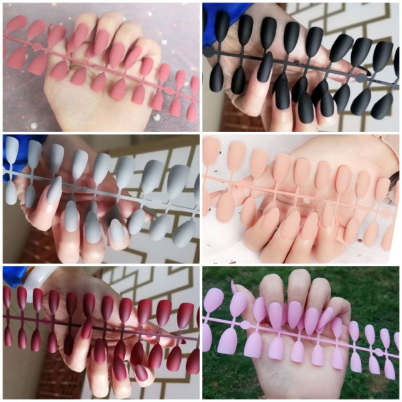 Kuku Palsu polos/False nails Warna doff 24pcs,Doff(blm ada lem)