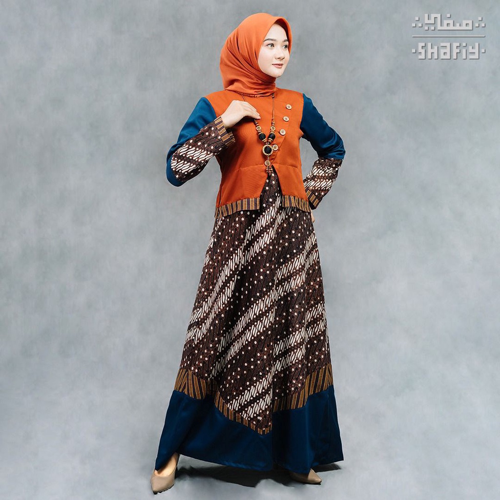 Savya Gamis Batik Shafiy Original Modern Etnik Jumbo Kombinasi Polos Tenun Lurik Dress Wanita Muslimah Dewasa Kekinian Cantik Kondangan Blouse Batik Wanita Muslim Syari Premium Terbaru Dress Tradisional