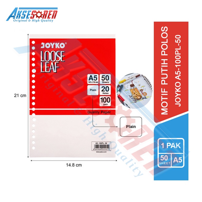 

Kertas Binder Loose Leaf A5-100PL-50 Joyko Putih Polos [50 Lembar] / Isi Binder A5 1 Pak / Kertas Buku Binder Loose Leaf A5 / Isi Ulang Kertas Buku Blinder Kuliah Polos Joyko 1 Pack