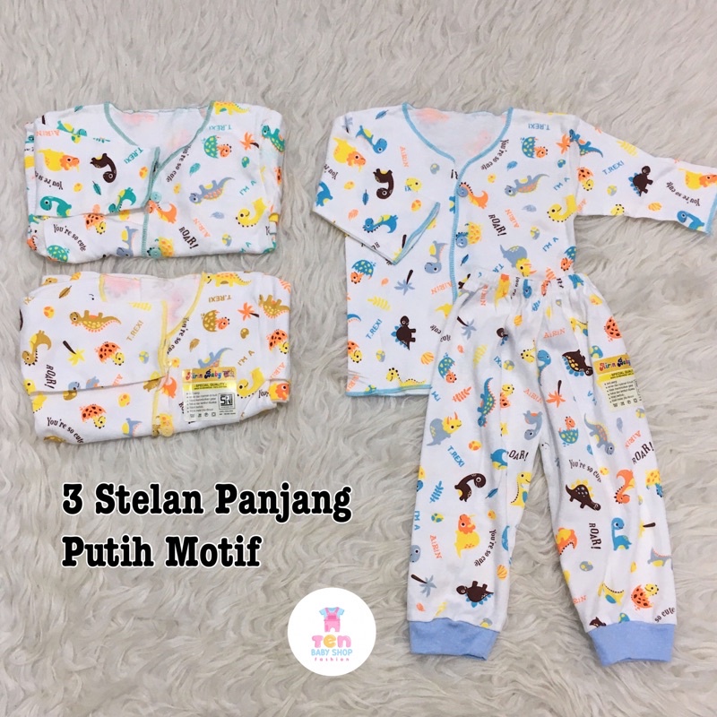 3Pcs Stelan Panjang Bayi Baru Lahir / New Born (0-3 bulan) Baju Panjang & Celana Panjang - Airin