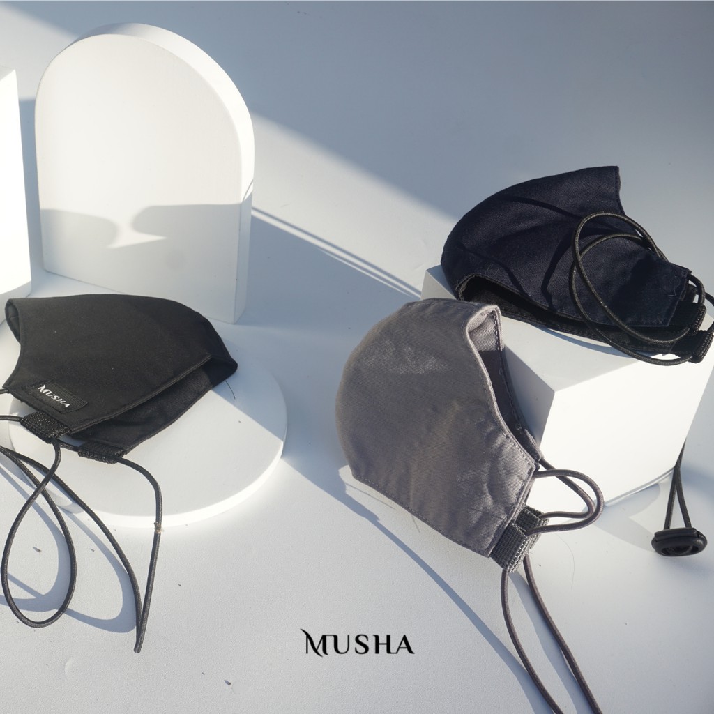 MUSHA Basic Mask Strap - Grey | Masker Kain 3 Ply Earloop