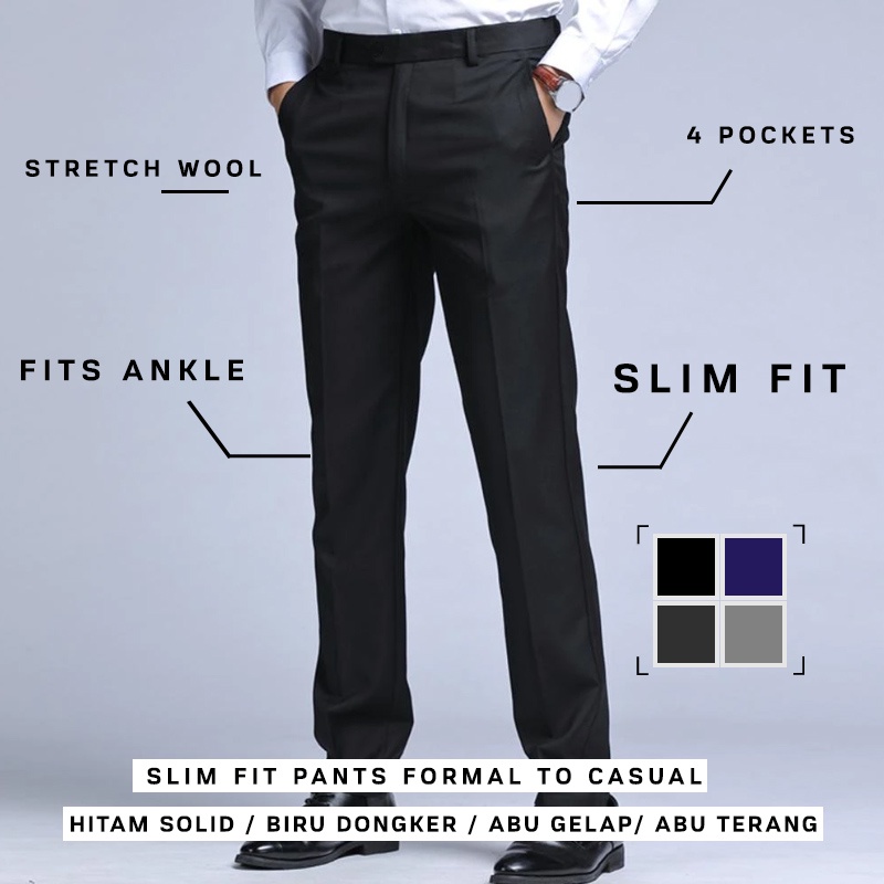 MYSTERICOUS Celana panjang pria Casual Formal Harian Slimfit MYST - Black ( Bahan Super Adem )