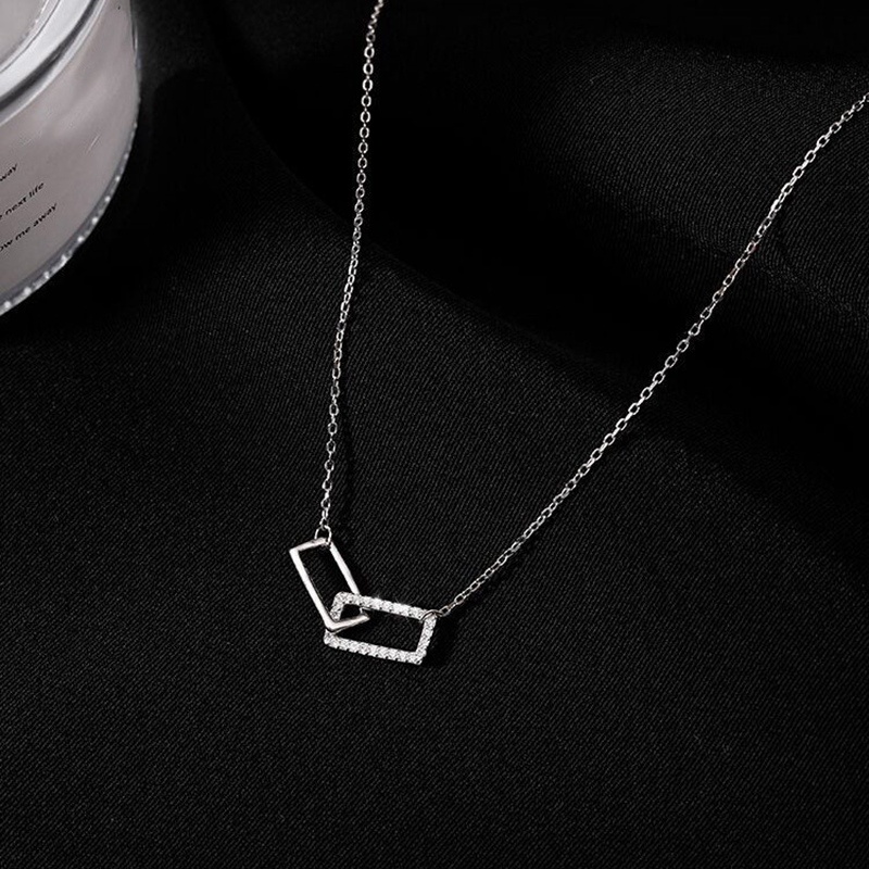 Kalung Choker Sterling Silver 925 Dengan Liontin Kubik Zirkonia Bentuk Persegi Panjang Untuk Wanita
