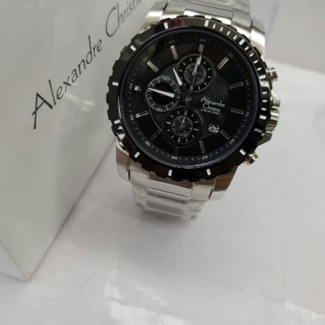 Alexandre christie AC 6141 sport chronograph on rantai silver black original