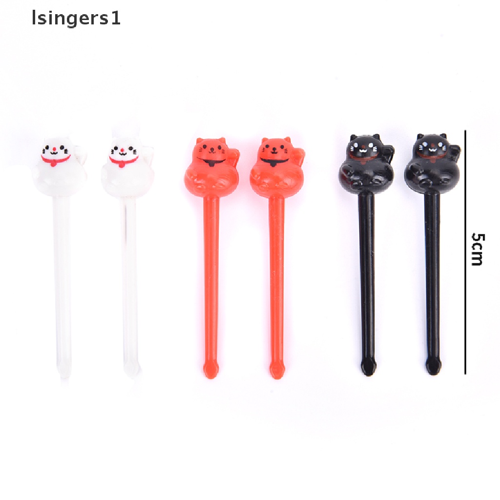 (lsingers1) 6pcs / Set Tusukan Buah / Dessert / Kue Bentuk Kucing Keberuntungan Mini Untuk Anak