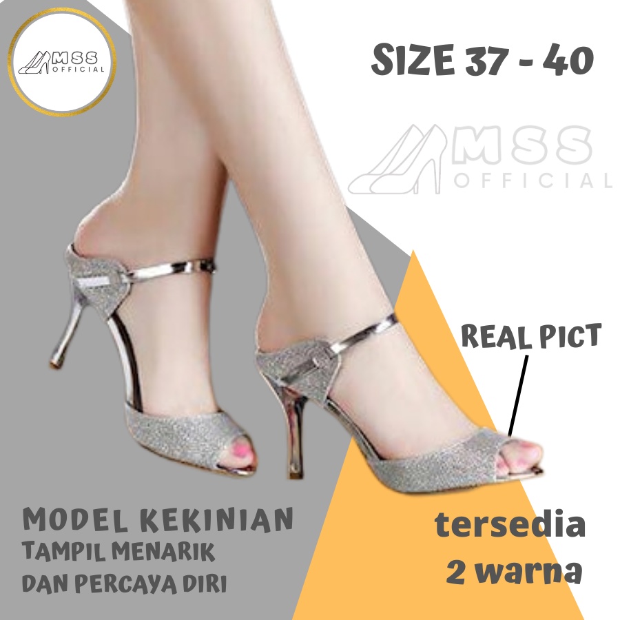 HEELS  SILVER SANDAL SENDAL HIGH HEELS HAK TINGGI CANTIK WANITA TERBARU KEKINIAN CEWEK REMAJA KOREA 