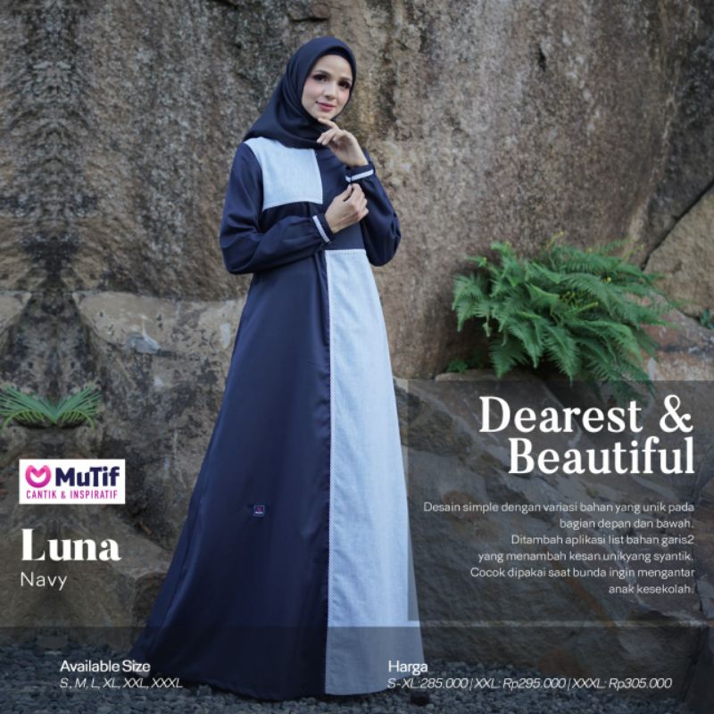 Mutif MV 30 Luna Navy - Baju Muslim Gamis Dress Casual Premium Terbaru Ori