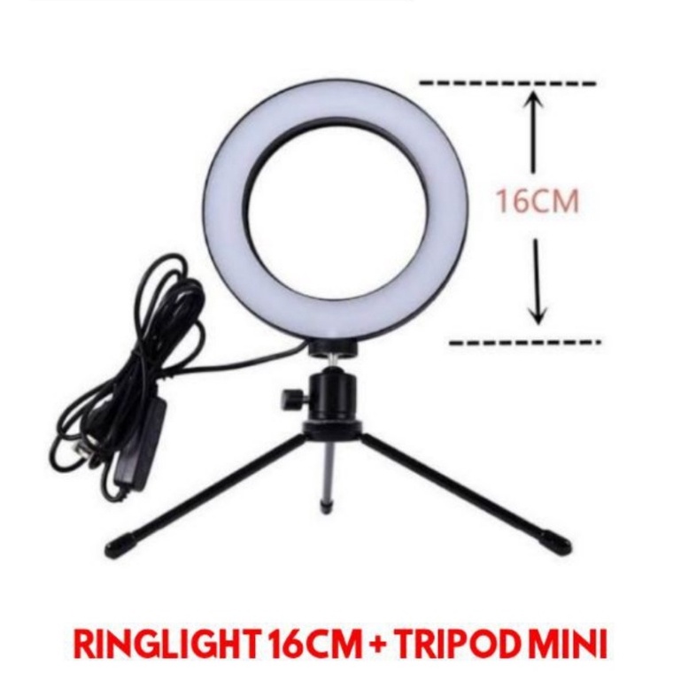 Trend-RingLight 16CM For Selfie Vlogger and Livestreamer plus Tripod Besi mini lipat