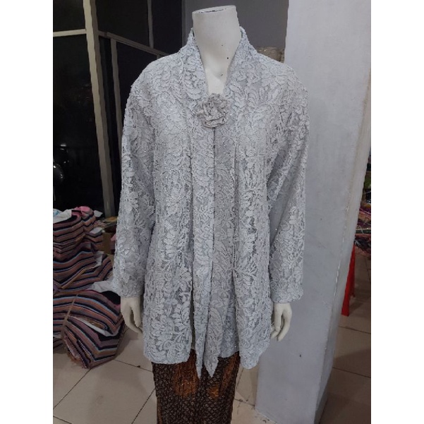 (BrP120/130) Kebaya floy Super & Giga JUMBO BROKAT glitter busui full furing KeroncongBusana-Abu2