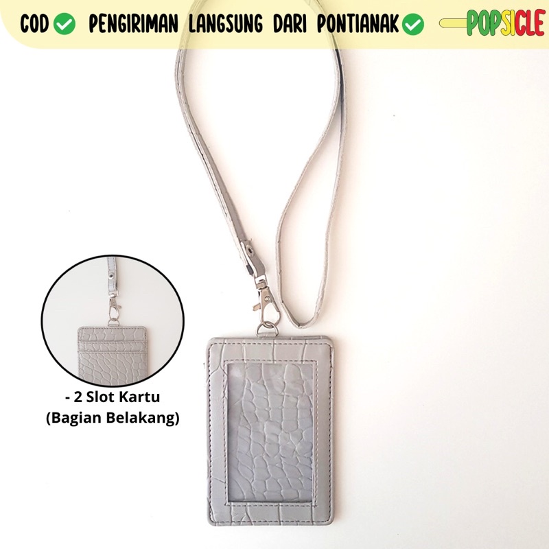 

ID Card Croco Flashee Warna Abu Grey Name Tag Card Holder Crocodile Kulit Lanyard Kerja Kulit PU Leather Lanyard