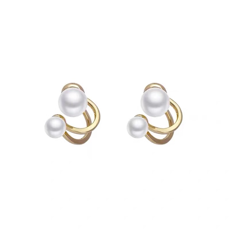 YEEZII Anting Stud Hias Mutiara Warna Emas Untuk Wanita