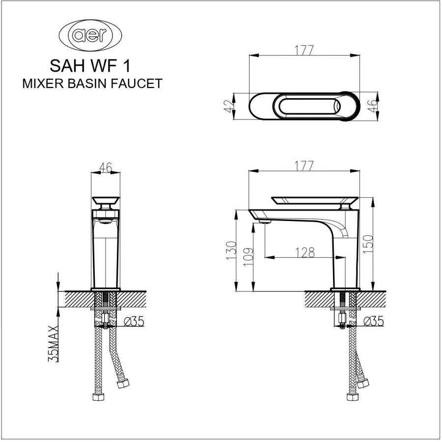 Kran wastafel panas dingin mixer Rosegold kombinasi AER WF1. keran air cuci tangan washtafel kuningan tebal elite rose gold brass faucet hot cold