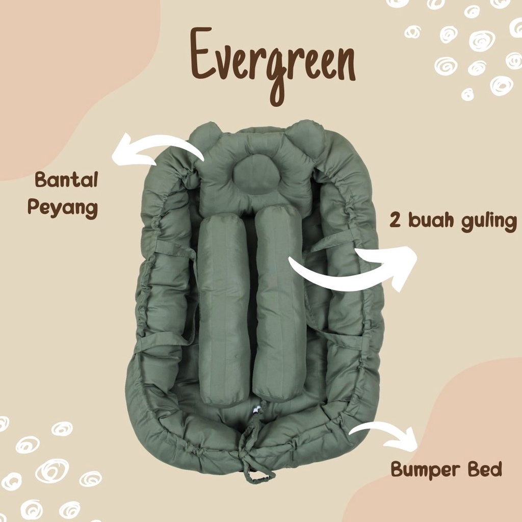 Bumper Bed Set Premium | Kasur Bayi Kelambu - Solid Color - Katun Kingkoil - Kelambu Lepas Complete Set Portable - Baby U Grow-36Evergreen