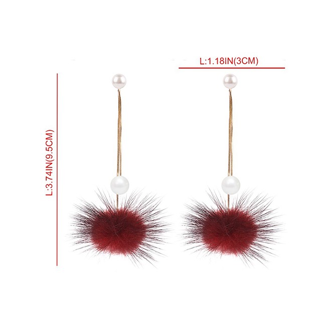 LRC Anting Tusuk Fashion Fuzzy Ball Decorated Earrings