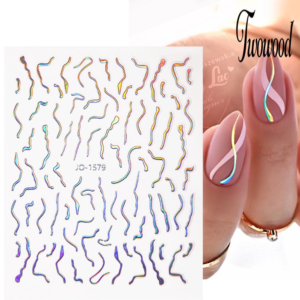 Twowood Stiker Kuku Tahan Air Motif Bunga / Kupu-Kupu / Hati Untuk Nail Art DIY