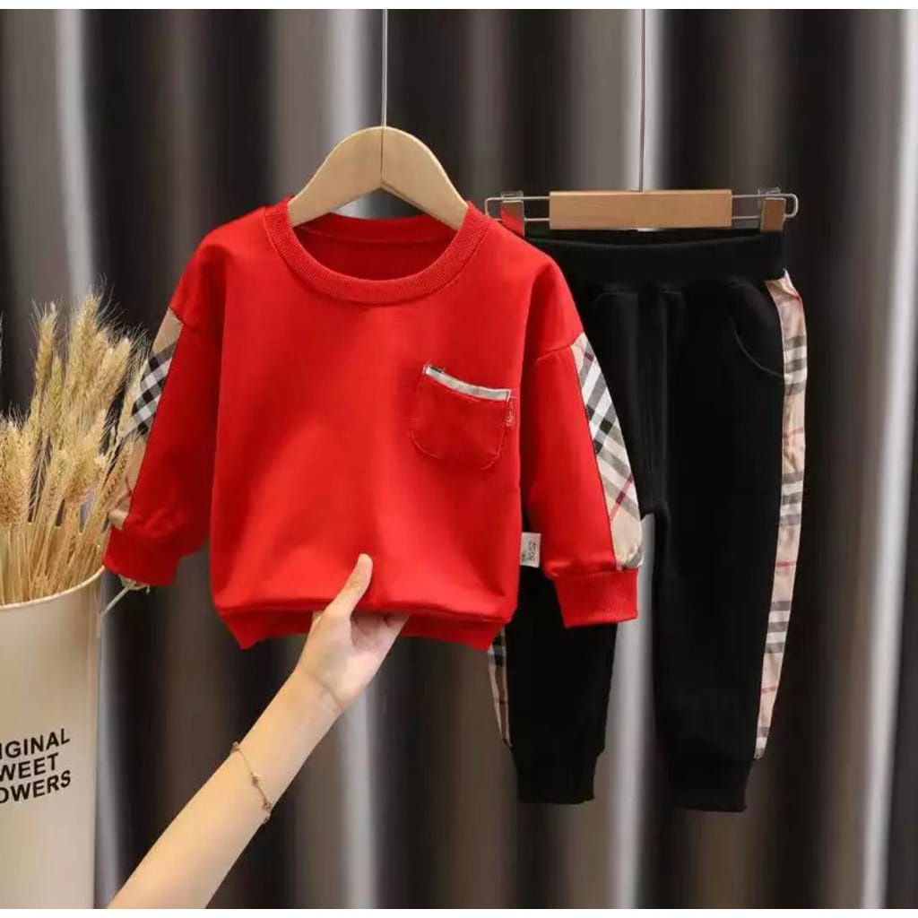 SETELAN SWEATER ANAK LAKI LAKI TERBARU SETELAN SWEATER ANAK LIST KOTAK 1-5 TAHUN