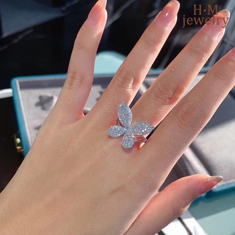 Cincin Model Terbuka Desain Kupu-Kupu Hias Berlian Gaya Mewah Untuk Wanita