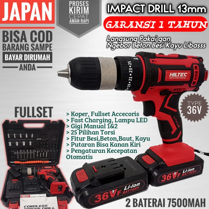 Mesin Bor Batrei 36V Impact Hiltec Japan Bergaransi